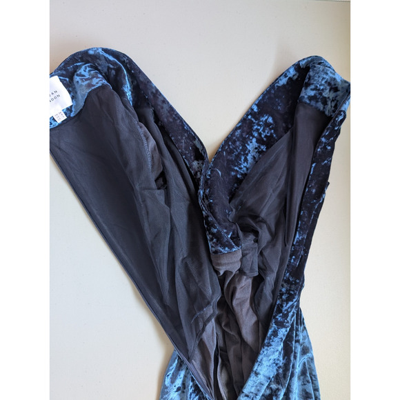 Galvan London Long-Sleeve Deep-V Hammered Velvet Cocktail Dress SZ 4 Blue #1D459 - Picture 10 of 16